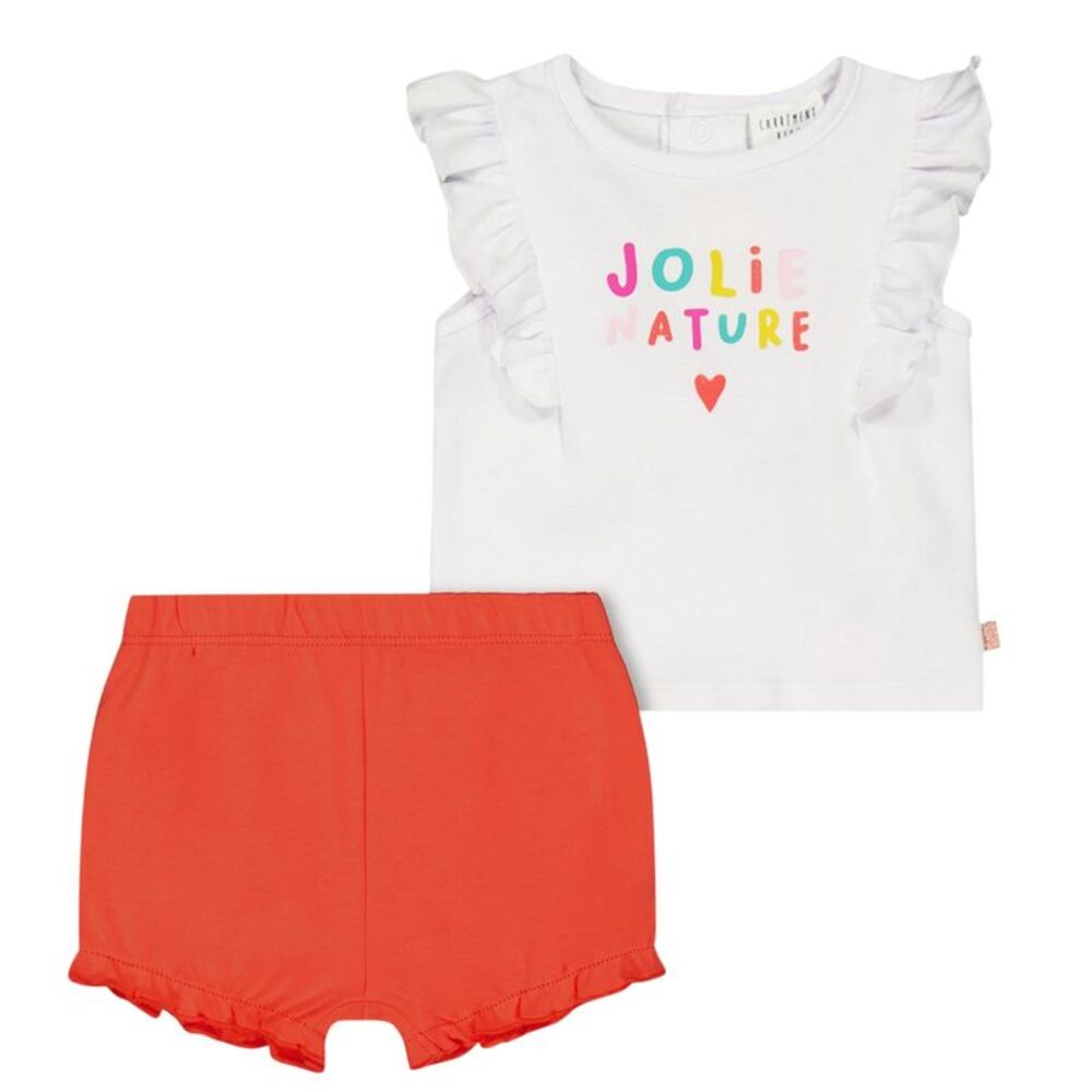 Carrement Beau Baby Girls Jolie Nature Top & Shorts Set / White/Orange